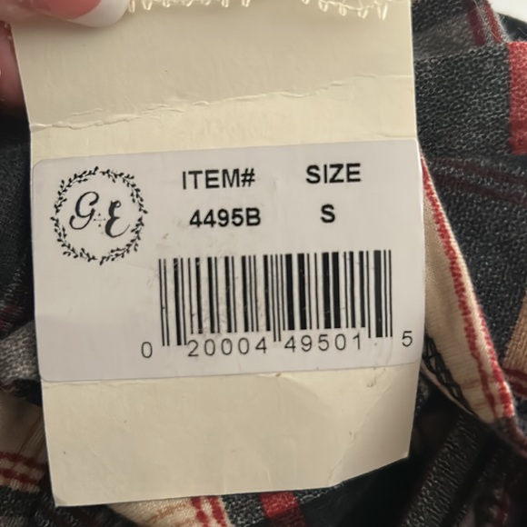 NWT⭐️Adorable🍁FALL Plaid TOP Button-up Back🍁Tan Elbow Patches by Grace & Emma - Picture 7 of 11